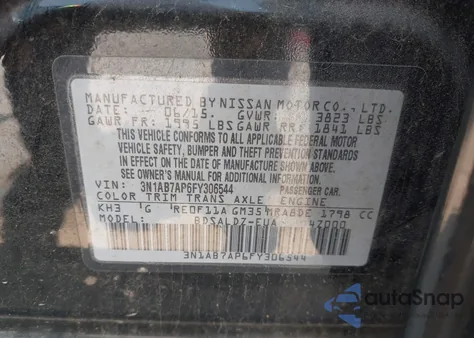 2015 Nissan Sentra Sv z USA, uszkodzony, nr VIN 3N1AB7AP6FY306544